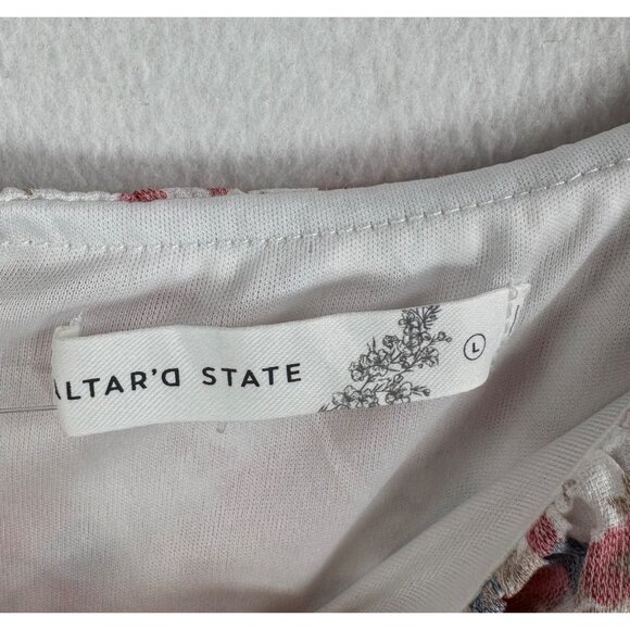Altar'd State cottage core pink floral mini ruffle dress milk‎ maid sz L - Picture 2 of 7